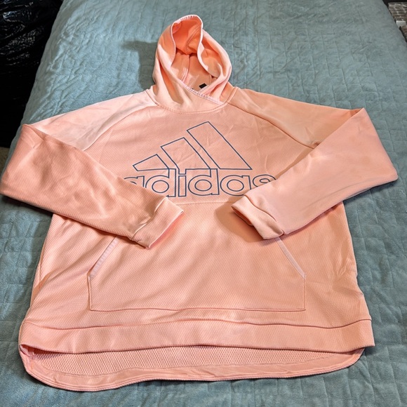 adidas Tops - Adidas Hooded Sweatshirt, Hoodie, Pink, Blue, Pullover, Logo, Size L